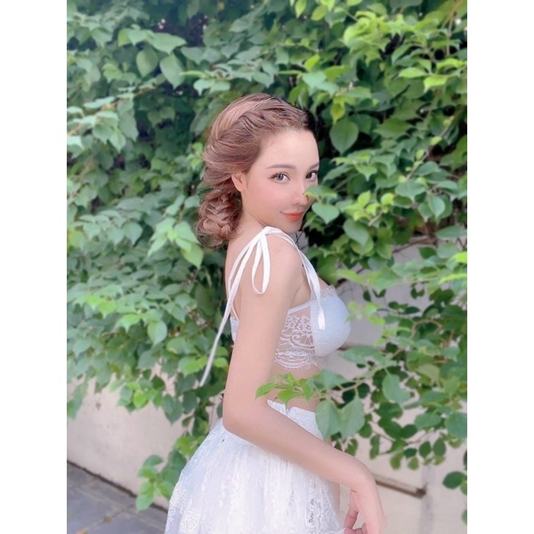 Set ren trắng áo bra 2 dây hở ngực kèm chân váy maxi dài, bộ hotgirl đi chơi du lịch đi biển sang chảnh quyến rũ gợi cảm