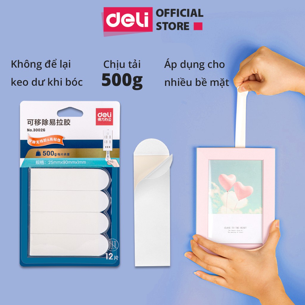 [Mã LIFE1404ALL giảm 20K đơn 50K] Băng dính băng keo 2 mặt dán tường tiện lợi Deli - 1x25x90 mm - 12 chiếc/set - 30026