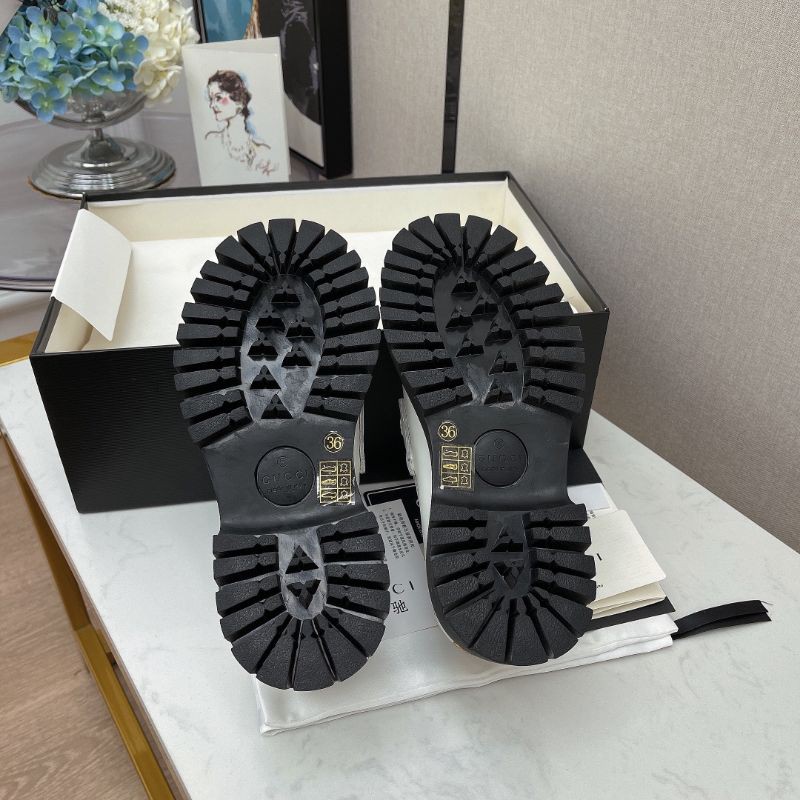 Giày lười loafer nữ da thật mũi tròn đế răng cưa cao 5cm Gucci GC