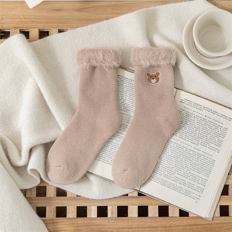 Tất Vớ Lót Lông Đuôi Gà siêu ấm thêu teddy dễ thương _GBC