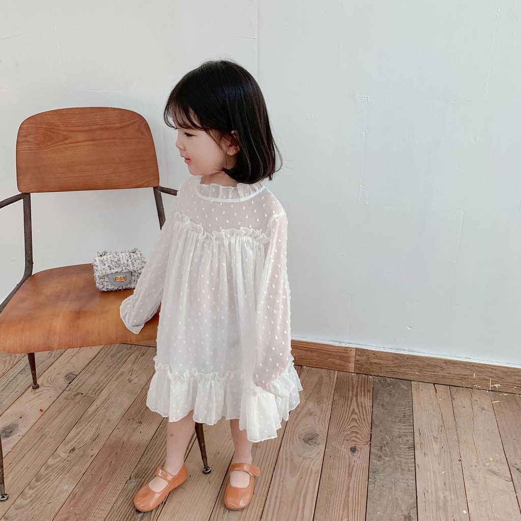 Đầm công chúa tay dài họa tiết chấm bi xinh xắn dành cho bé gái