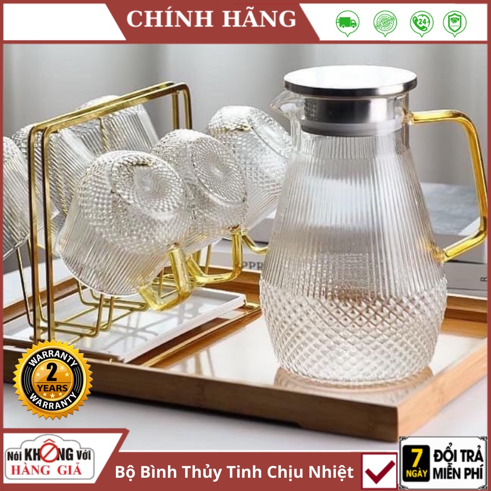 Bộ Bình Thủy Tinh Chịu Nhiệt DETOX Cao Cấp Kèm 6 Ly Thủy Tinh Sang Trọng, Chất liệu An Toàn , bền đẹp , bảo hành 2 năm