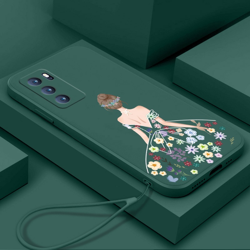 Ốp Điện Thoại TPU Silicon Mềm Họa Tiết Hoa Có Dây Đeo Cho oppo reno 6 4G reno 6 5G reno 7