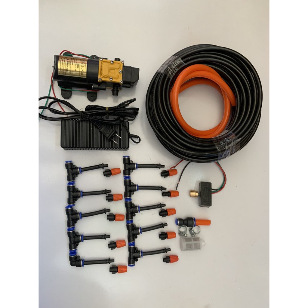 bơm tưới cây 10 béc phun 1 hướng cam sử dụng bơm đơn zuki kèm ng,uồn 15M dây 1m dây hút và phụ kện có chiếc áp