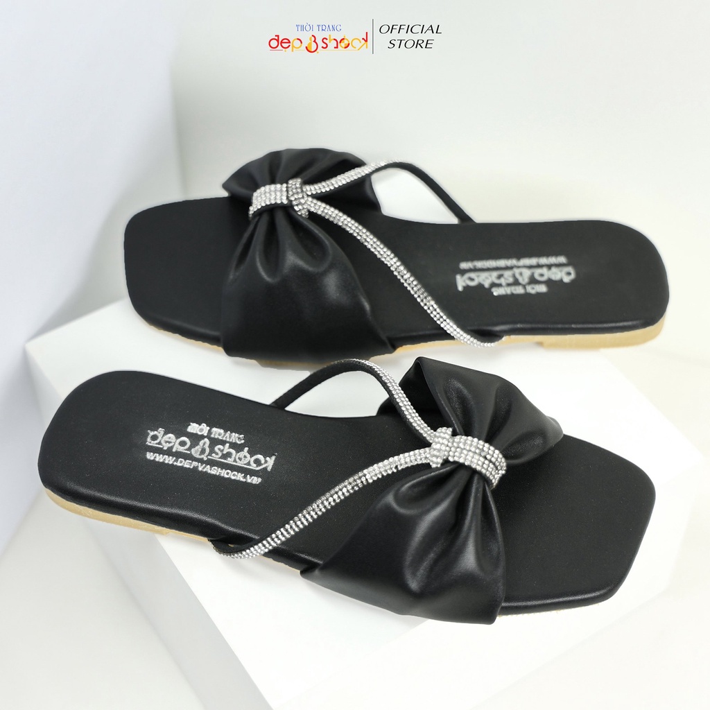 Dép lê nữ dép quai ngang đính đá cao cấp Depvashock bigsize  42 43