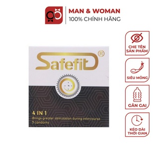 Bao cao su Gân Gai Kéo dài thời gian SafeFit 4in1 Hộp 3 cái CON401