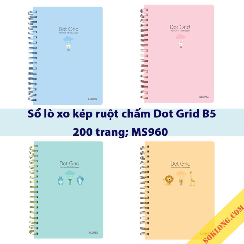 Sổ Dot Grid B5 Klong, sổ lò xo, vở may dán gáy cho học sinh nhiều mẫu