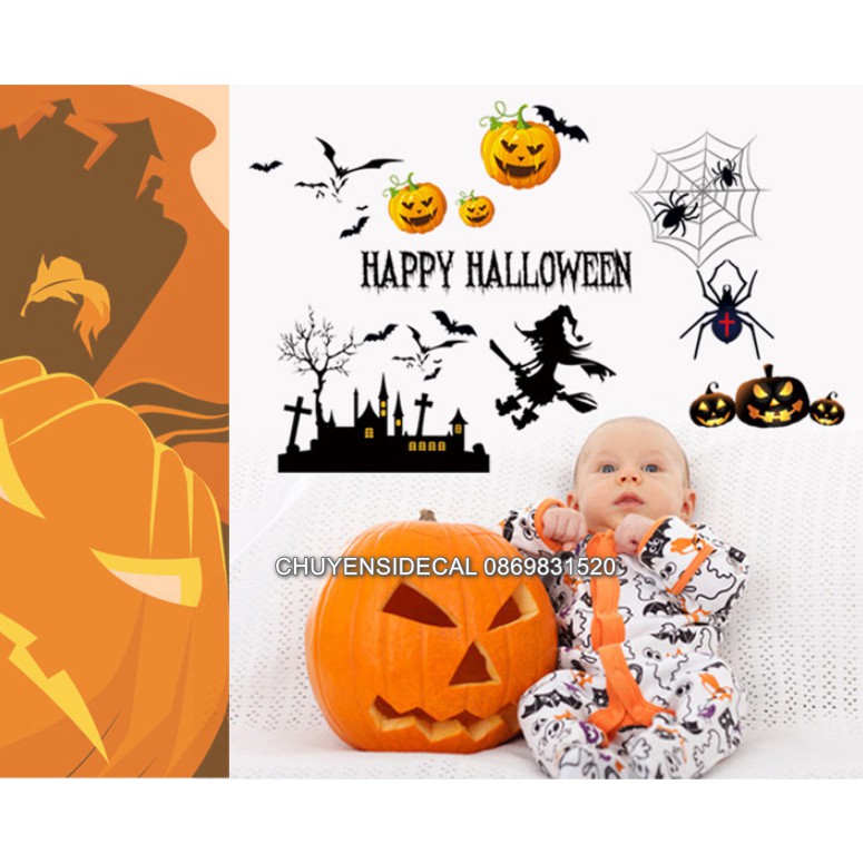 Decal trang trí tường Halloween - Thành Phố Nhí Bí Đỏ