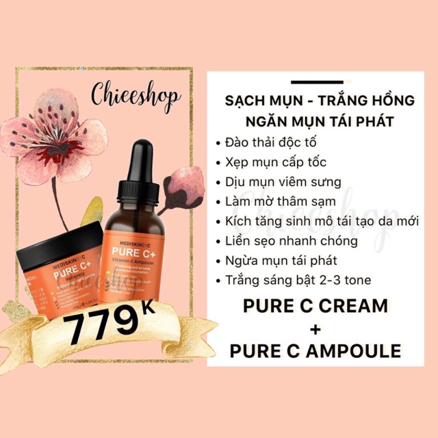 PureC Ampoule + kem dưỡng cream hũ Cream mới 50gr-so với 30gr bản cũ 990->950