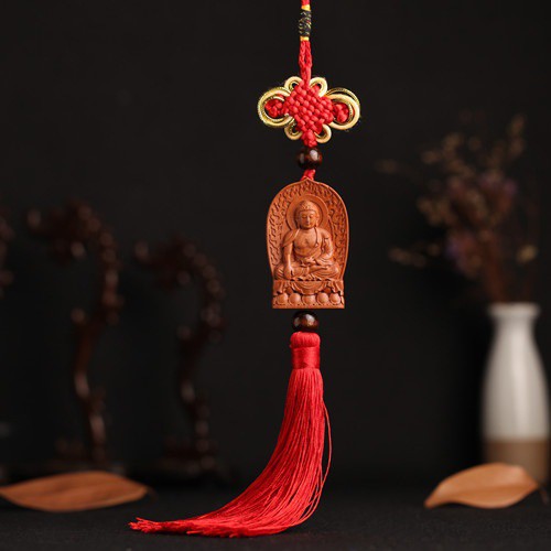 Dây Tua Rua Khánh Treo Xe Làm Bằng Gỗ Tượng Phật Tổ Như Lai