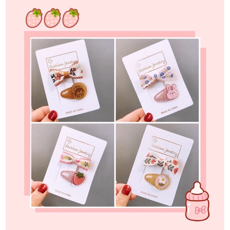 Kẹp nơ hoạ tiết thêu và kẹp hoạt hình siêu bé cho em bé tóc ít