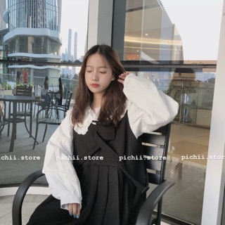 ORDER Set sơ mi & yếm váy dáng dài ullzang
