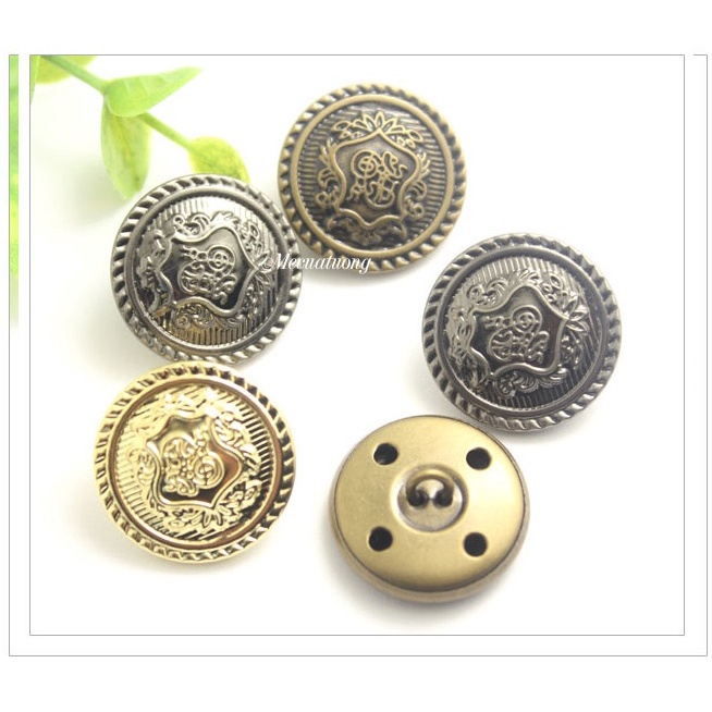 Sét 5 khuy nút cúc kim loại đồng nguyên chất dùng cho áo khoác, áo gió, áo dạ, áo len trang trí các loại