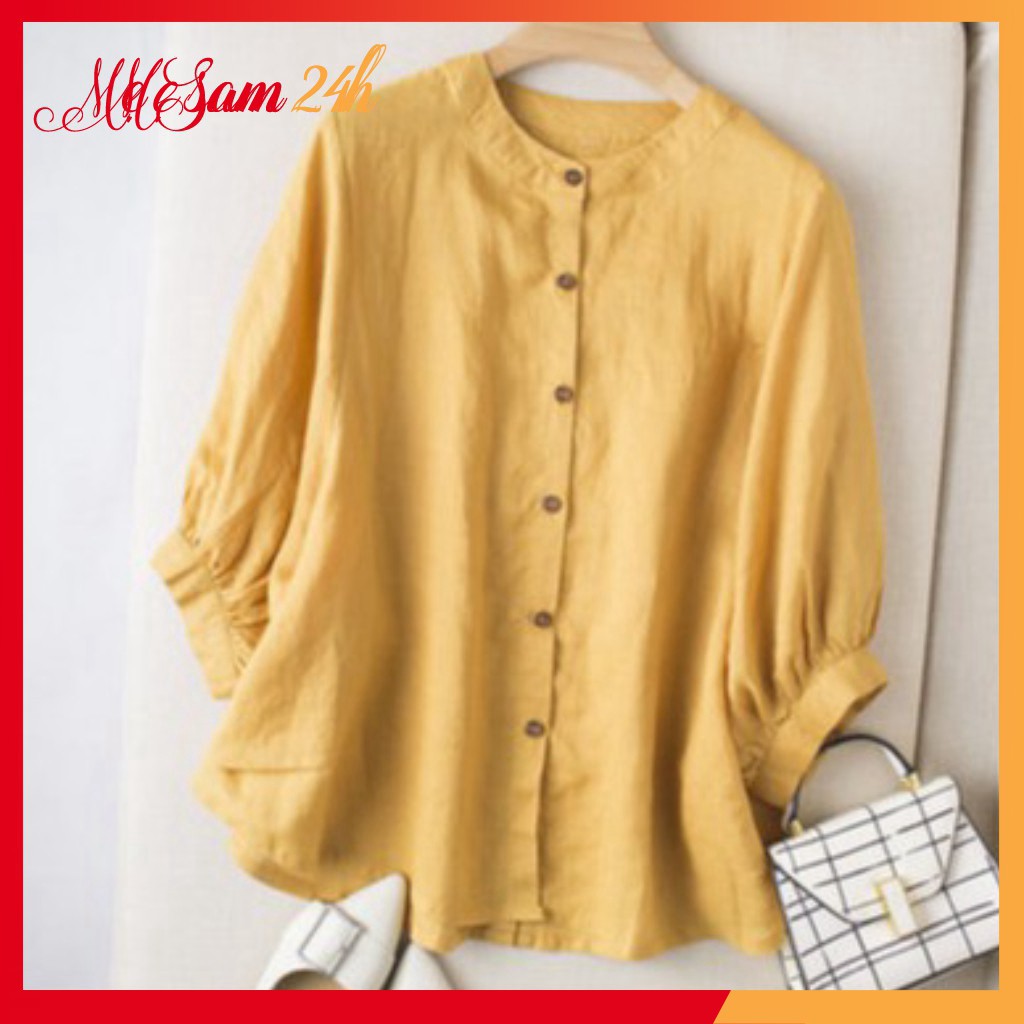 Áo sơ mi đũi nữ bigsize tay lỡ cổ tròn Mẹ Sam 24h chất liệu vải mềm mịn mát, form rộng che khuyết điểm SMH.34 | BigBuy360 - bigbuy360.vn