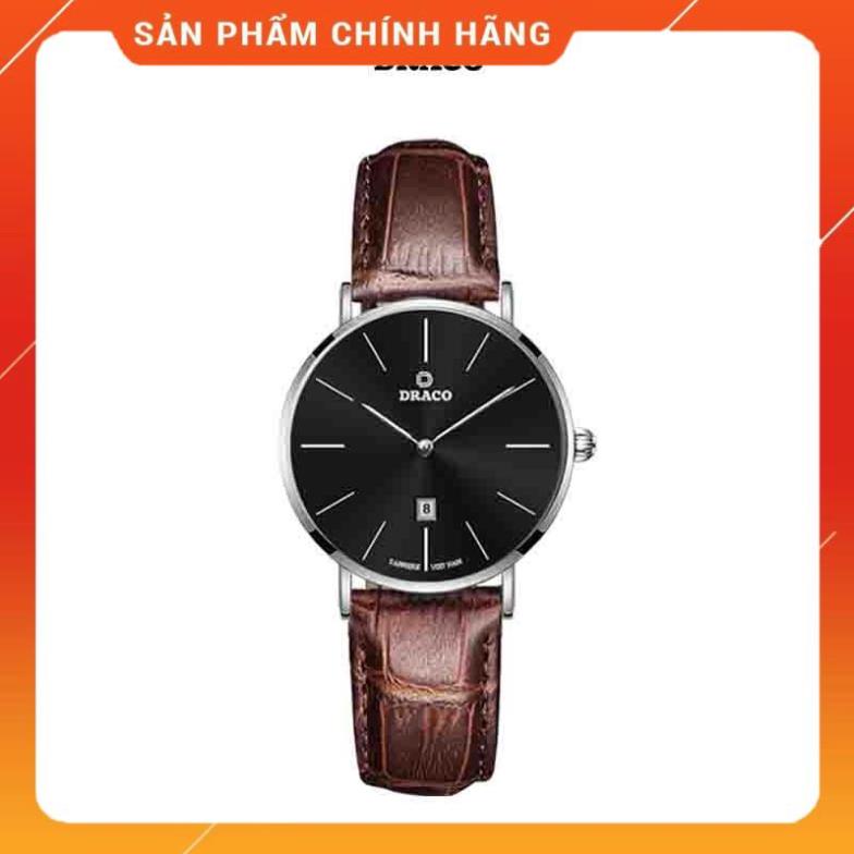 Đồng hồ nữ Draco D22-STN02 "Classic Girl" đen kết hợp chất liệu dây dây da bò màu nâu-phụ kiện thời trang nữ nhẹ nhàng t