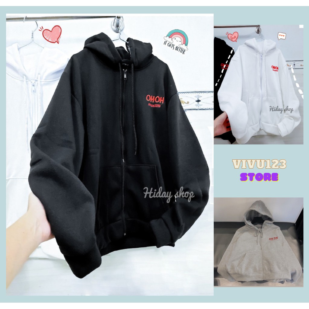 Áo khoác chống nắng❤️  HOODIE  dây kéo OHOH cho nam nữ form rộng có nón ULZZANG VIVU123STORE   HOD064