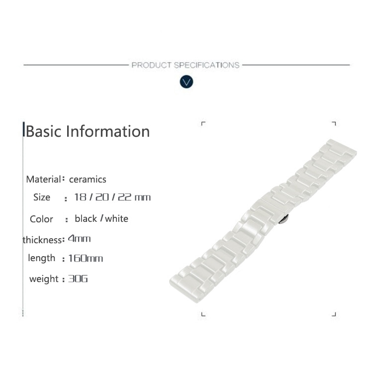 Dây đồng hồ bằng sứ cao cấp 16mm 18mm 20mm 2 màu trắng đen