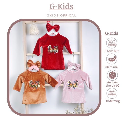 Áo dài bé gái nhung - Áo dài cách tân nhung set gồm 3 chi tiết