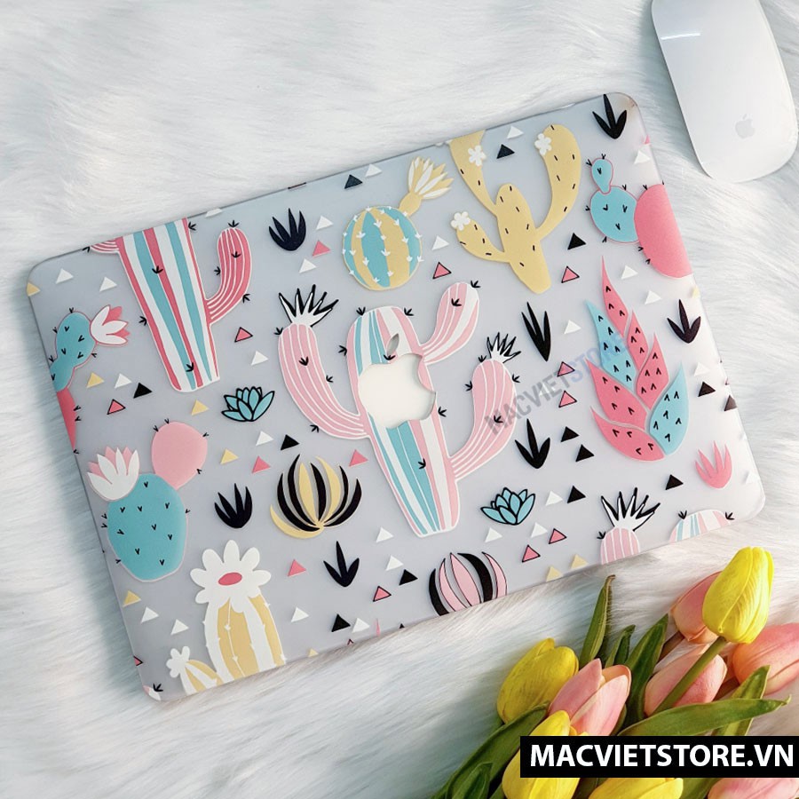 [3-IN-1] Ốp Macbook, Case Macbook Hình Hoa Xương Rồng (Tặng Kèm Nút Chống Bụi Và Kẹp Chống Gẫy Sạc)