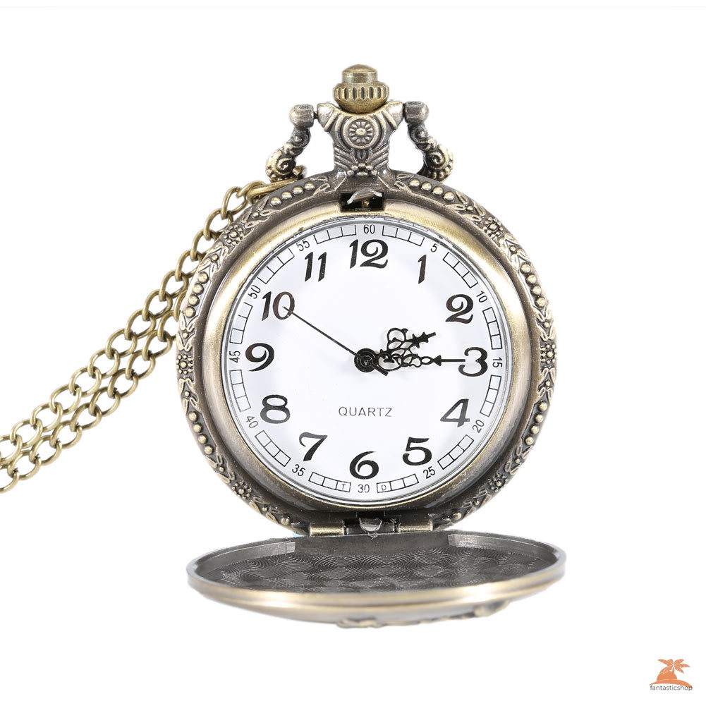#Đồng hồ bỏ túi# Vintage Deer Case Quartz Pocket Watch Pendant Necklace Women Men Chain Clock Gifts