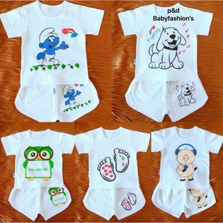 Bộ cotton cộc tay hình 3 bé ( sét 5 bộ)
