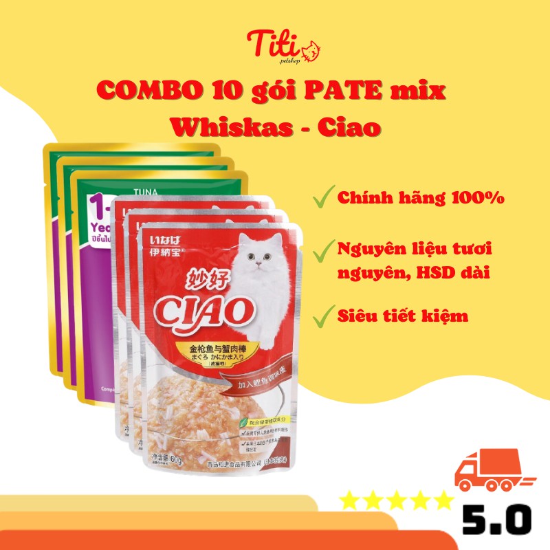 [10 GÓI] Pate mèo combo mix pate cho mèo đổi vị, không bị nhàm chán, pate whiskas-ciao-happy100 - Titipets