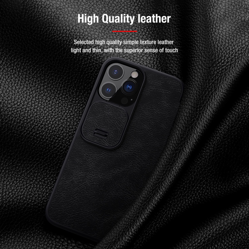 Bao da điện thoại NILLKIN QIN Pro chống sốc bảo vệ 360° toàn diện có nắp trượt camera cho iPhone 13/ 13Pro/ 13ProMax