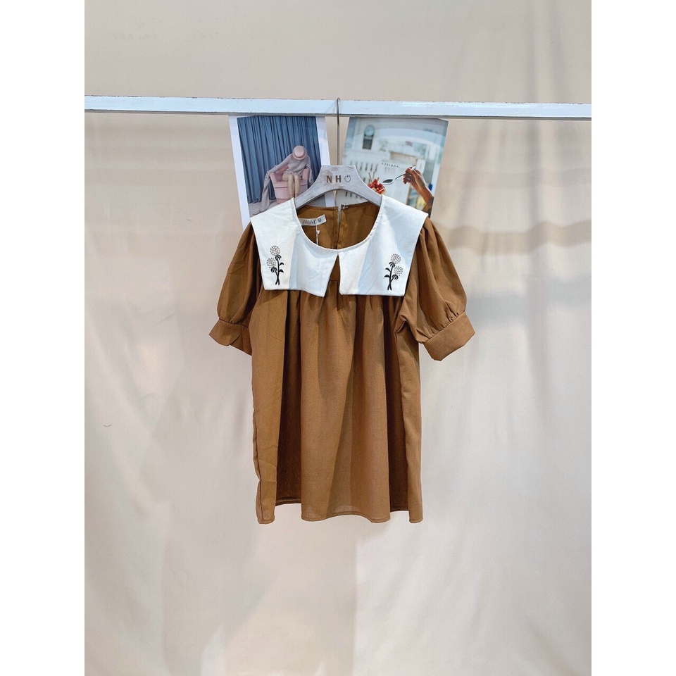ÁO NÂU TÂY CỔ THÊU ĐŨI XINH ( ảnh thật )