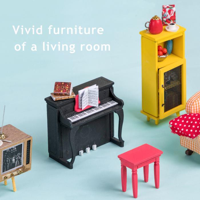 Nhà lắp ghép DIY Dollhouse bằng gỗ Mẫu Living Room Robotime tặng kèm bộ dụng cụ lắp ráp, keo silicon, đèn Led