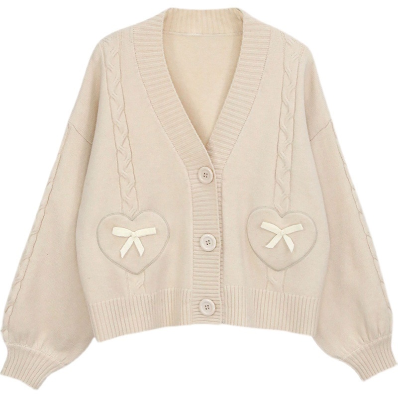 Áo Khoác Cardigan Dệt Kim Tay Dài Dáng Rộng Cổ Chữ V Phối Nút Xinh Xắn Cho Nữ