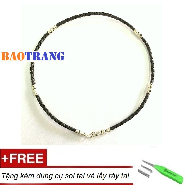 Dây chuyền bạc Bảo Trang da010 - Dây da kết hợp bạc 925 - Dài 48cm - Rộng 0.5cm - Bảo hành vĩnh viễn