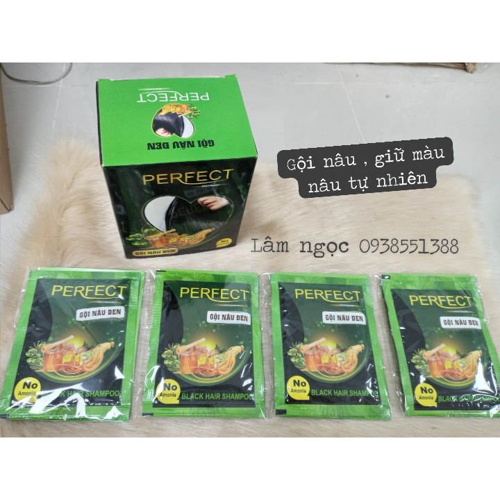 GỘI NÂU ĐEN Perfect gói 30mllên màu đẹp,chuẩn tự nhiên, giữ màu lâu phai,chỉ cần gội không cần nhuộm, tiện lợi