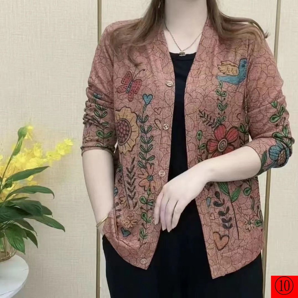 Áo Khoác Cardigan Dệt Kim Tay Dài Thời Trang Xuân Thu Mới Cho Phụ Nữ Trung Niên