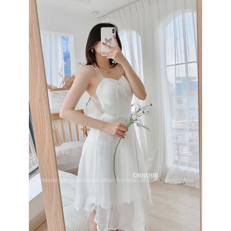 ĐẦM HAI DÂY VOAN TRẮNG XOÈ CHÉO LƯNG