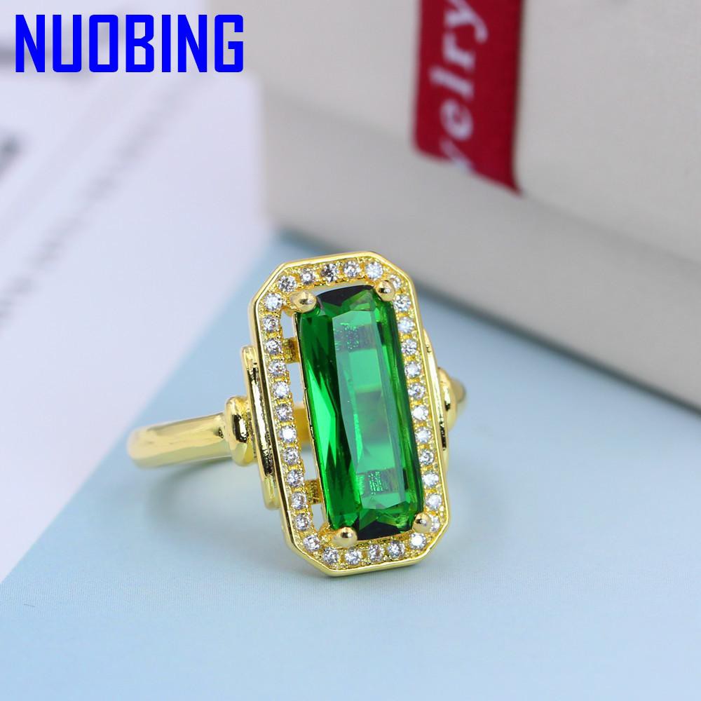 14K Gold Green Emerald Agate Rings Anillos De Turquoise Diamond Bague Or Jaune Bizuteria Gemstone Peridot Ring Bijoux Femme Anel|Rings|