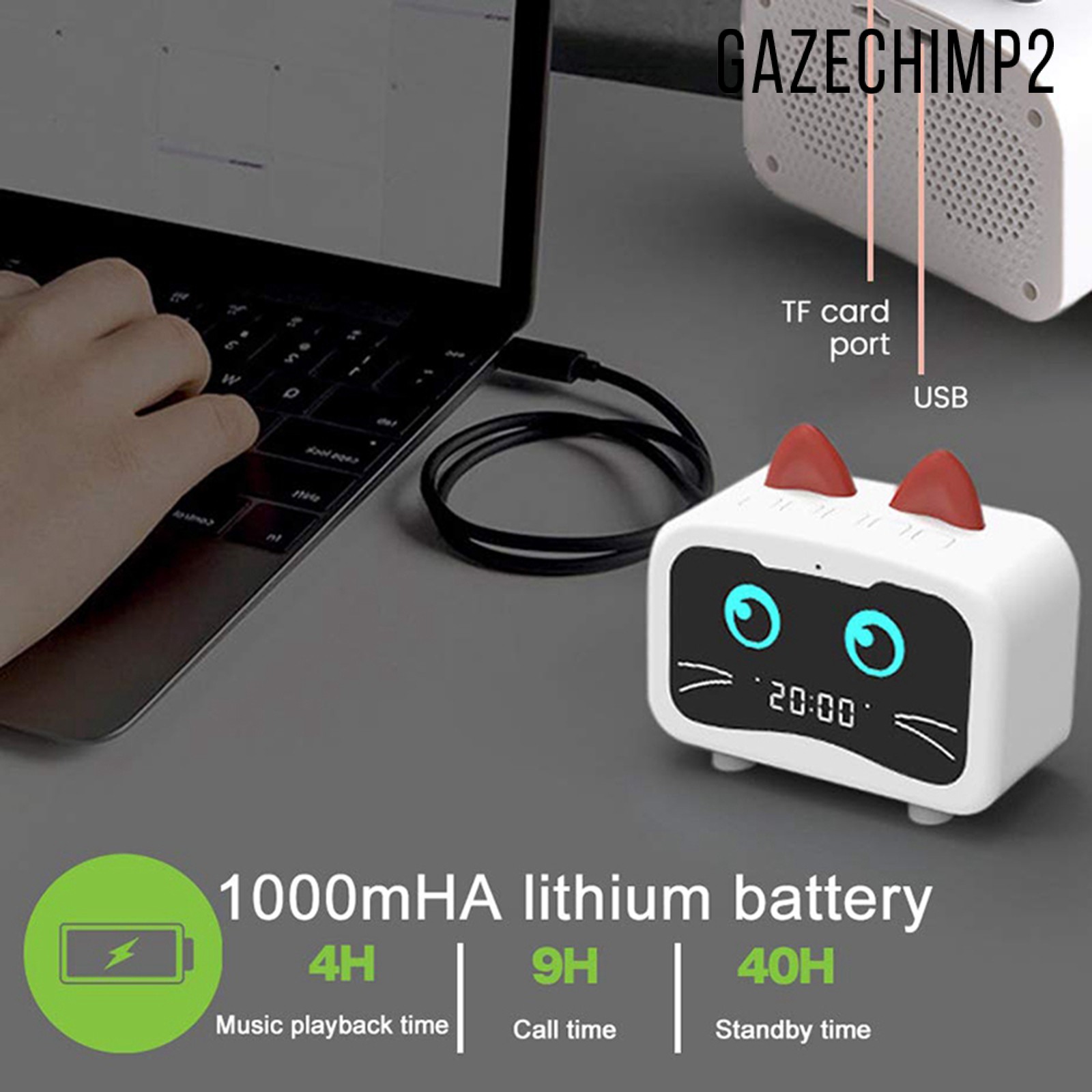 Loa Bluetooth Không Dây Gazechimp2 Tích Hợp Đồng Hồ Báo Thức Màn Hình Kỹ Thuật Số Màu Trắng