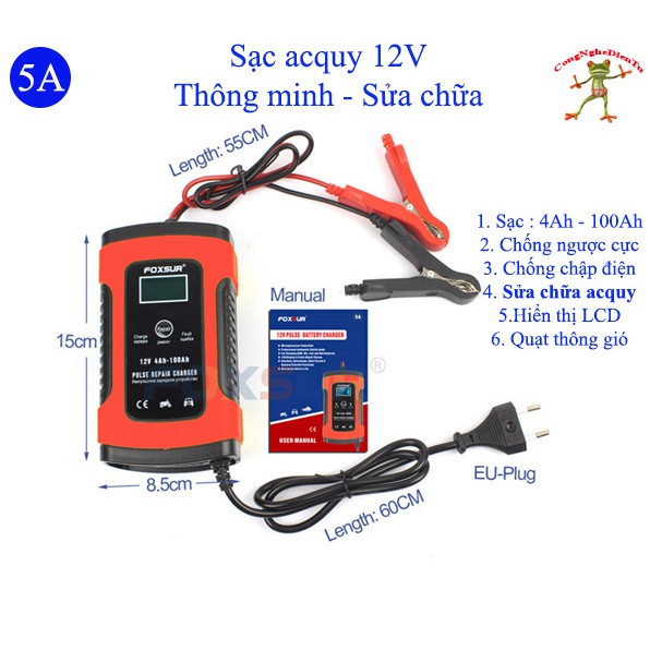 Sạc acquy 12 volt FOXSUR dòng sạc 5A