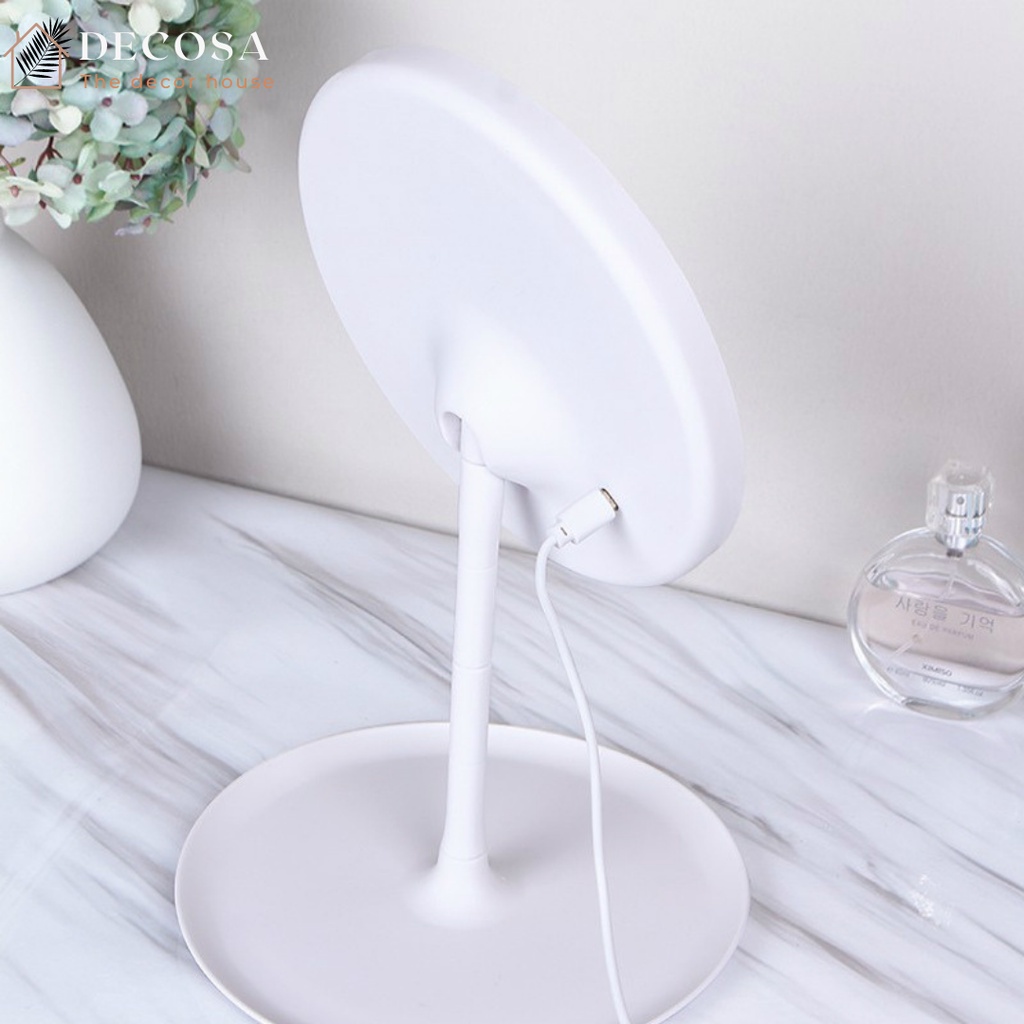 Gương đèn led trang điểm để bàn cảm ứng 3 màu pin sạc DECOSA