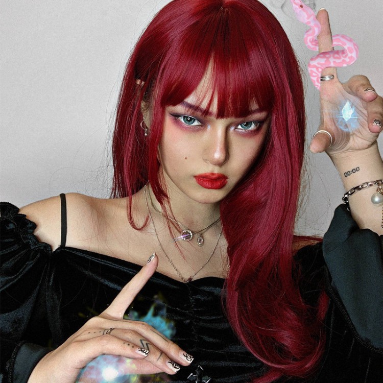 Tóc Giả Thẳng Dài Màu Đỏ Rượu Hóa Trang Lolita Dành Cho Nữ