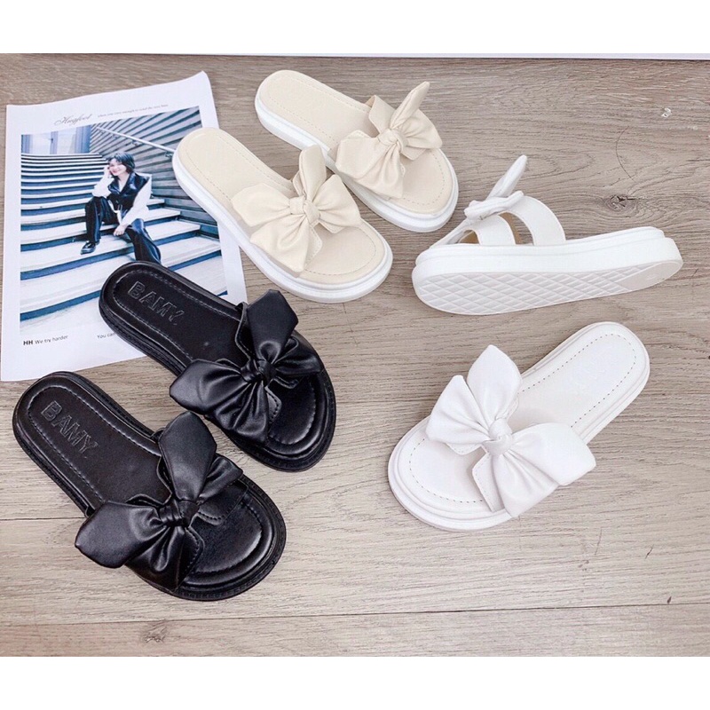 Dép bánh mì quai nơ to 4 cánh đế dày 2 phân đi êm cực kì