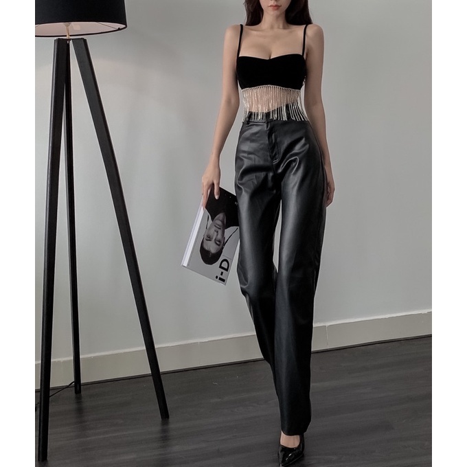 Quần suông chất vải da-LEATHER PANTS