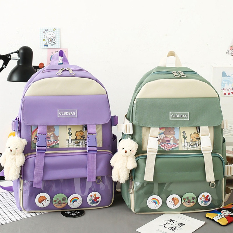 Set 4 Ba Lô Túi Ví Canvas Họa Tiết Dễ Thương Cho Nữ