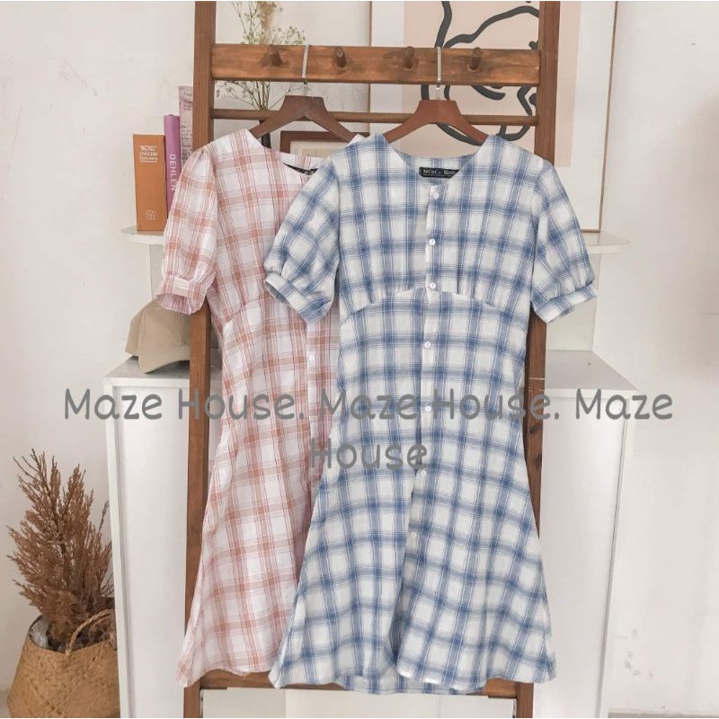 Váy kẻ caro Ulzzang dáng dài 💖VIDEO/ẢNH THẬT💖 Đầm caro cài cúc 2 màu Xanh và Hồng dễ dàng phối đồ phong cách dạo phố | BigBuy360 - bigbuy360.vn