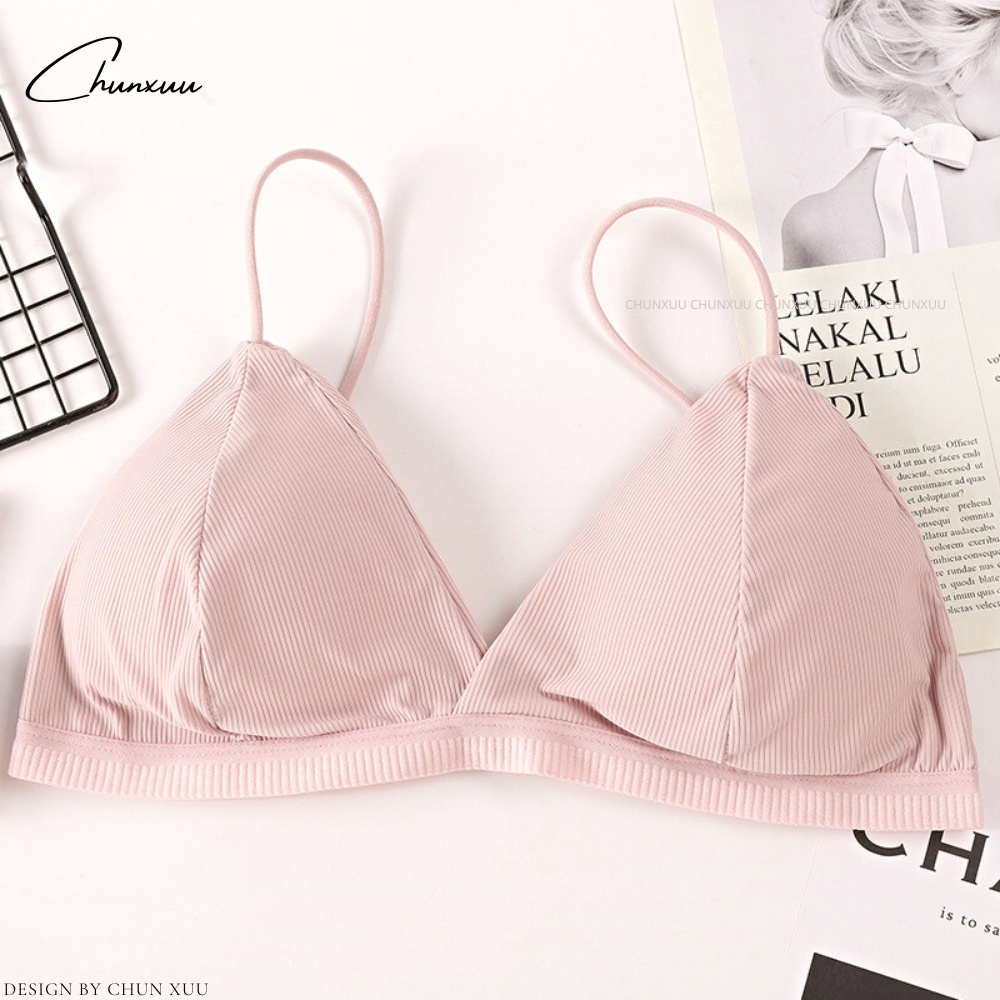 Áo bra nữ thun gân tăm vải cotton đệm mỏng không gọng co dãn thấm hút ChunXuu -BR19