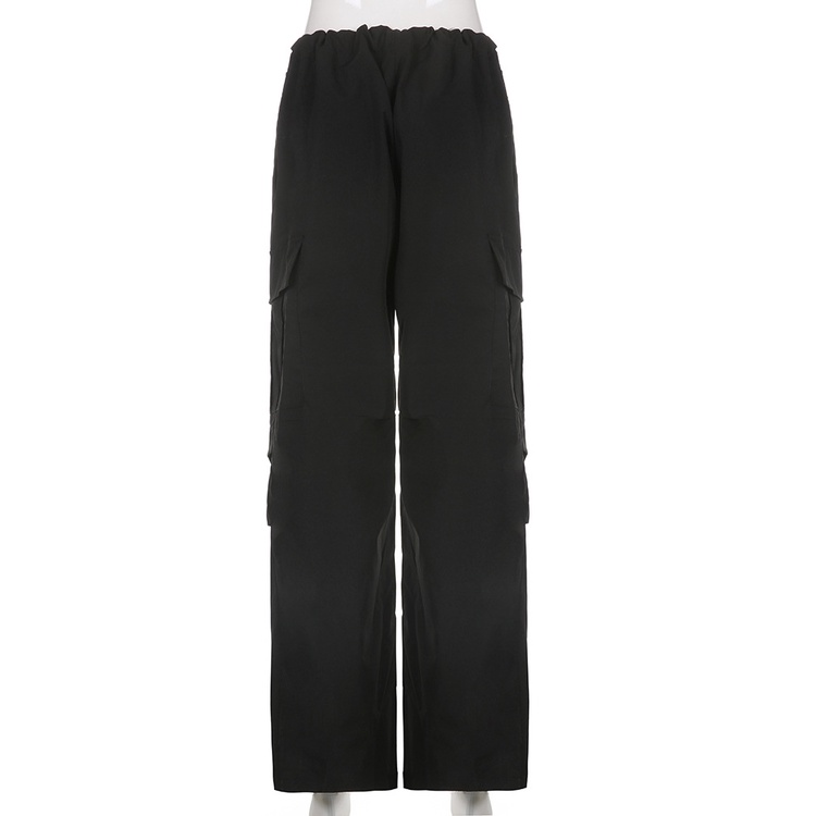 Quần Dài Dáng Rộng Lưng Thấp Phối Nút Thời Trang Đường Phố Cá Tính Cho Nữ