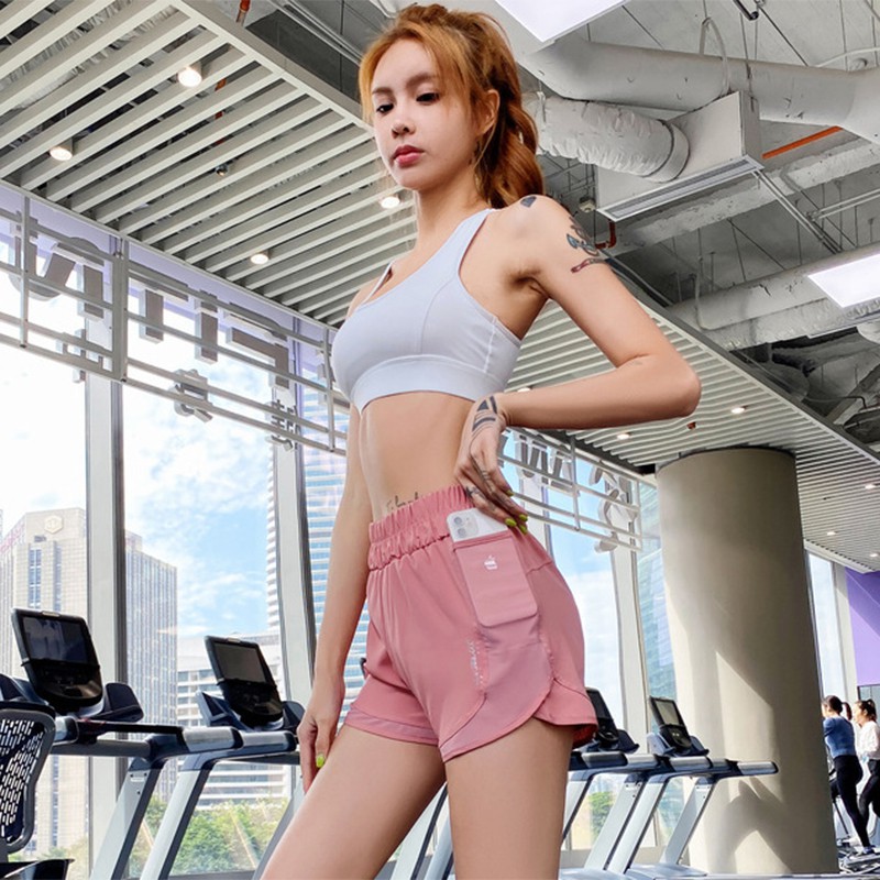 Quần Đùi Quần Short Nữ Phối Lưới KENZI-52 Tập Gym Yoga 2 Lớp Có Túi Đựng Điện Thoại Vải Mát