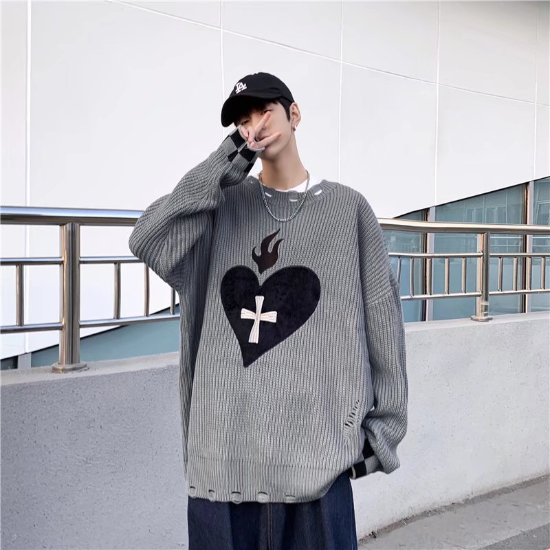 Áo Sweater Hình Trái Tim Thời Trang Thu Đông Cho Nam Nữ