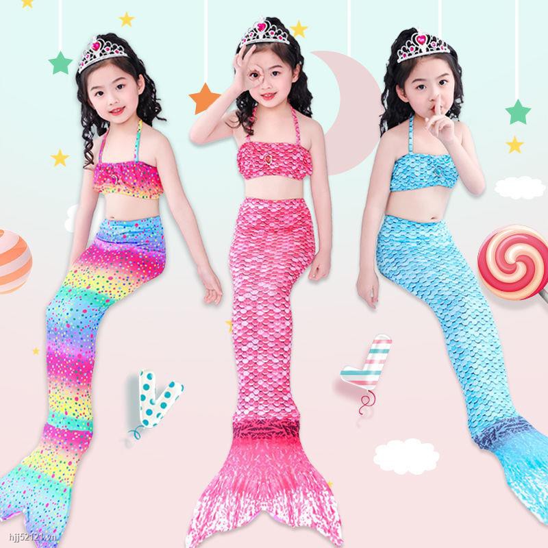 Bộ Đồ Bơi Ba Mảnh Đuôi Nàng Tiên Cá Màu Sắc Thời Trang Mùa Hè Cho Bé Gái