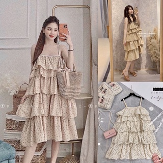 Đầm hoa hai dây thiết kế xếp tầng dễ thương✌️2 màu ảnh thật