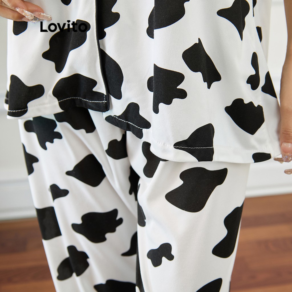 Đồ ngủ Lovito cài nút có túi in hình phong cách thường ngày L15X103 (xanh dương và trắng)